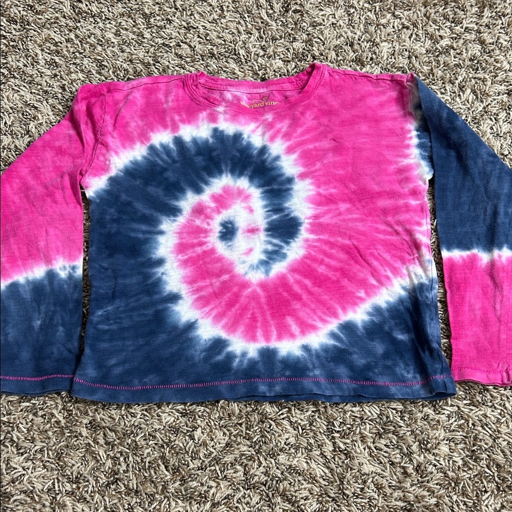 Vineyard Vines Surf Tee Pink and Navy Blue Tie-Dye Shirt Sz XS 5-6